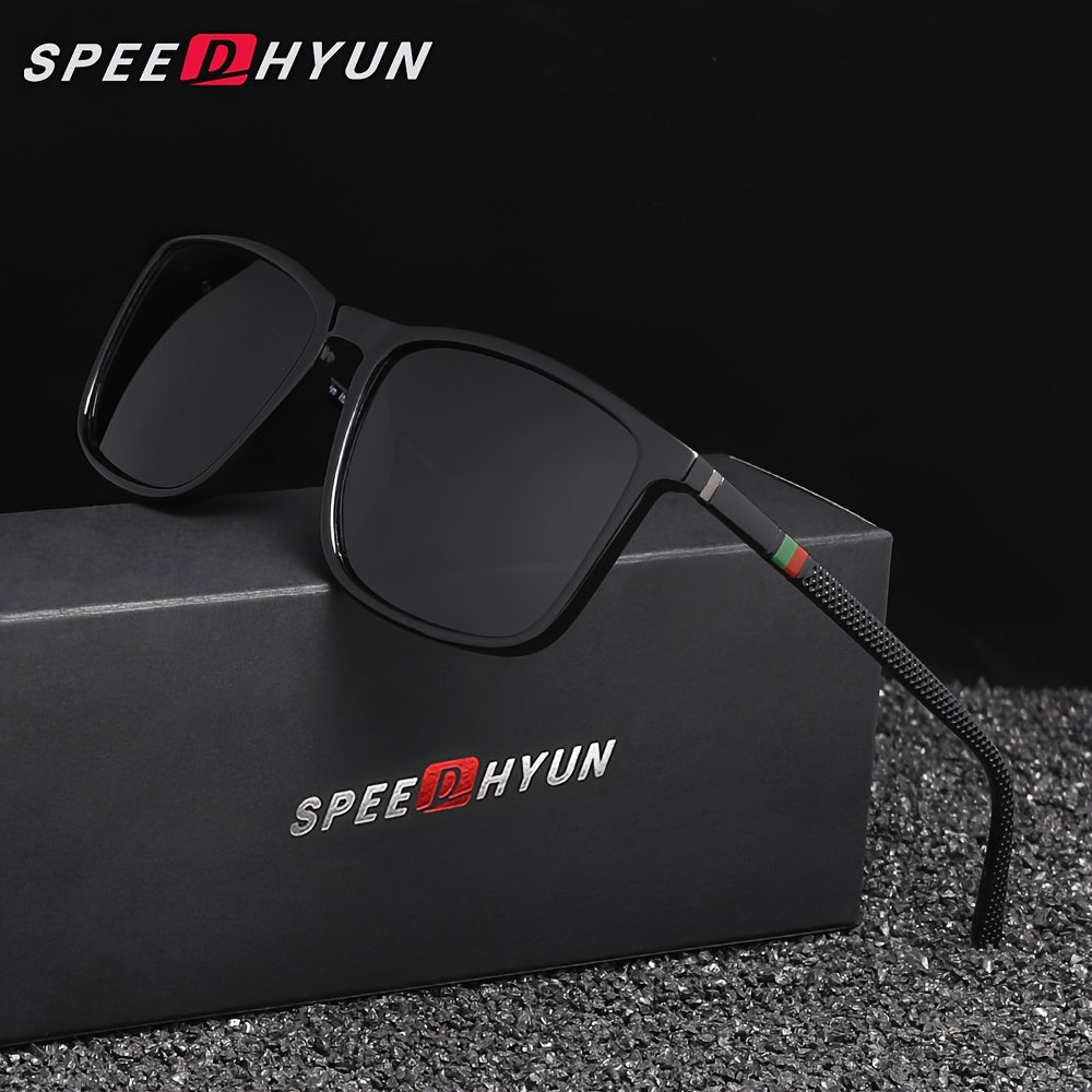 SPEEDHYUN glasses for men, featuring full rim PC frame and lens, lightweight and stylish design, ideal for parties and activities. Includes anti-fog cloth, reflective mirror coating, a