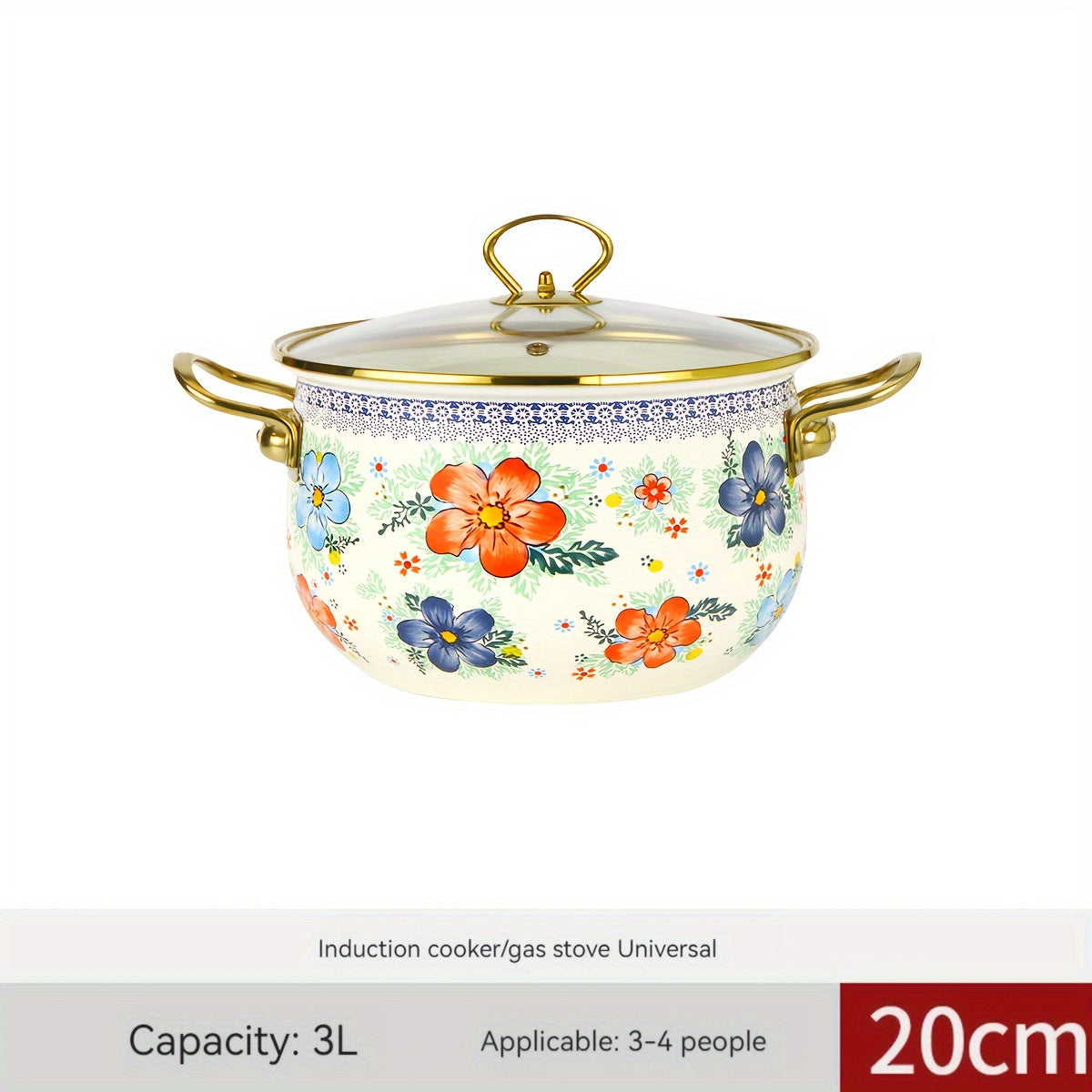 Enamel Soup & Stew Pot with Dual Handles - High-Quality Cookware for Gas & Induction Stoves, Ideal for Family Gatherings & Special Occasions - Includes Clear Lid for Easy Viewing