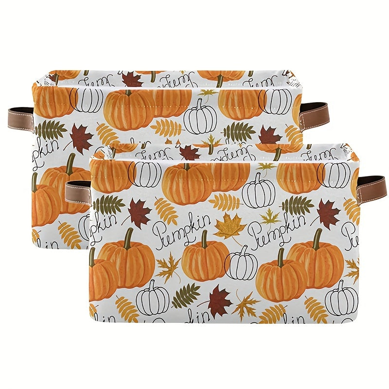 Large storage basket with handles for Thanksgiving Pumpkin & Autumn Leaves - versatile home decor. Use as foldable organizer for toys and more.