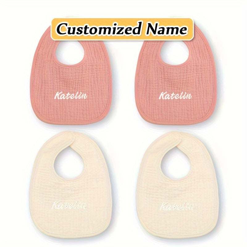 Set of four custom bibs with personalized names - made of soft, breathable, and highly absorbent material with adjustable snap closure. Perfect for newborns and makes a great gift for Christmas, New Year, or Halloween.