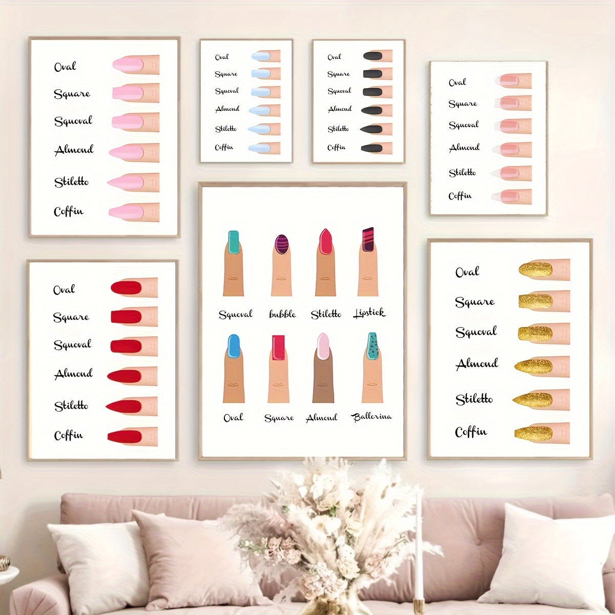 Nail art canvas poster for home decor in various styles, perfect for beauty salons. For indoor use only.