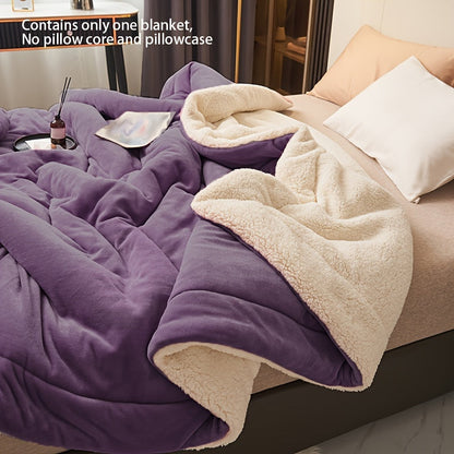 Taro Purple Blanket - Double Layer Milk Fleece with Lamb Fleece Press Line, Perfect for Casual Use, Throw, or Lunch Breaks