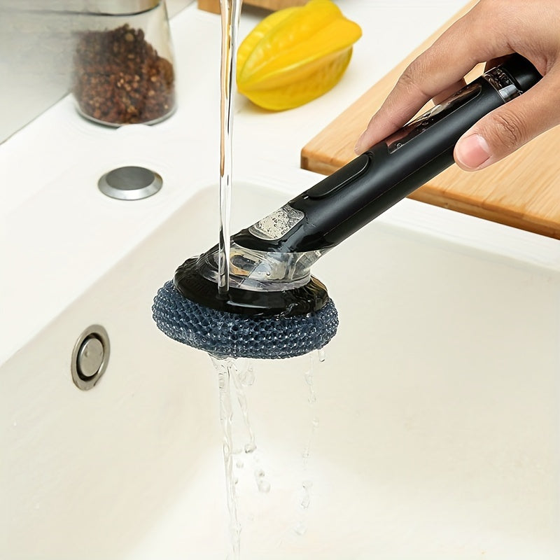 Multi-Purpose Kitchen Dishwashing Brush with Soap Dispenser - Non-Electric, Long Handle Scrubber for Easy Cleaning of Pots, Pans, and Bowls, Convenient and Efficient Design, No Electricity Needed