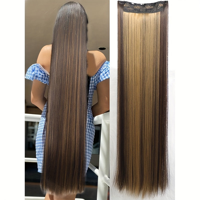 Women's 101.6cm Silky Straight Synthetic Clip-In Hair Extensions for Instant Volume & Length, Easy for All Users.