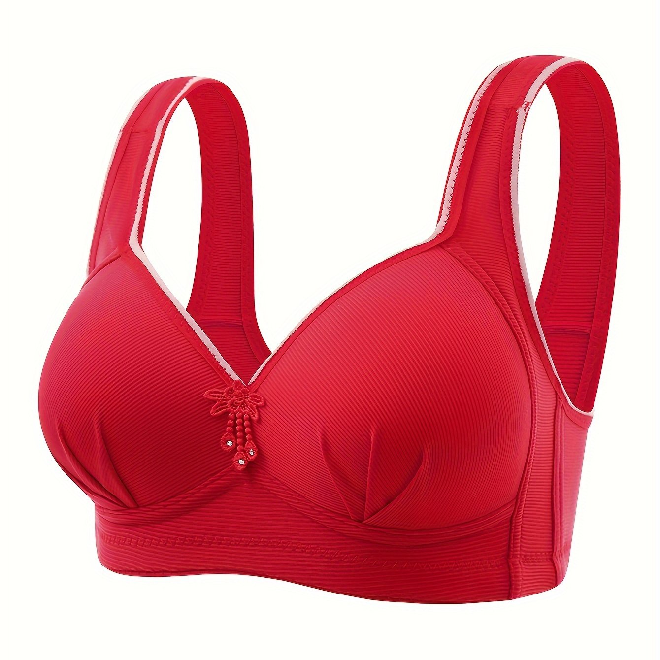 Elegant Push-Up Bra for Mature Women - Comfortable, Wireless, Full Coverage with Decorative Bow Detail, Supportive and Non-See-Through Nylon Blend