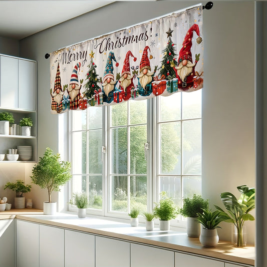 Colorful Christmas Tree Decoration Valance Curtain with Gnome Design - Perfect Gift for the Holidays! Ideal for Use in the Kitchen, Bedroom, Office, Living Room, or Study. Semi-Blackout Material for Privacy and Room Darkening. Enhance Your Home Decor