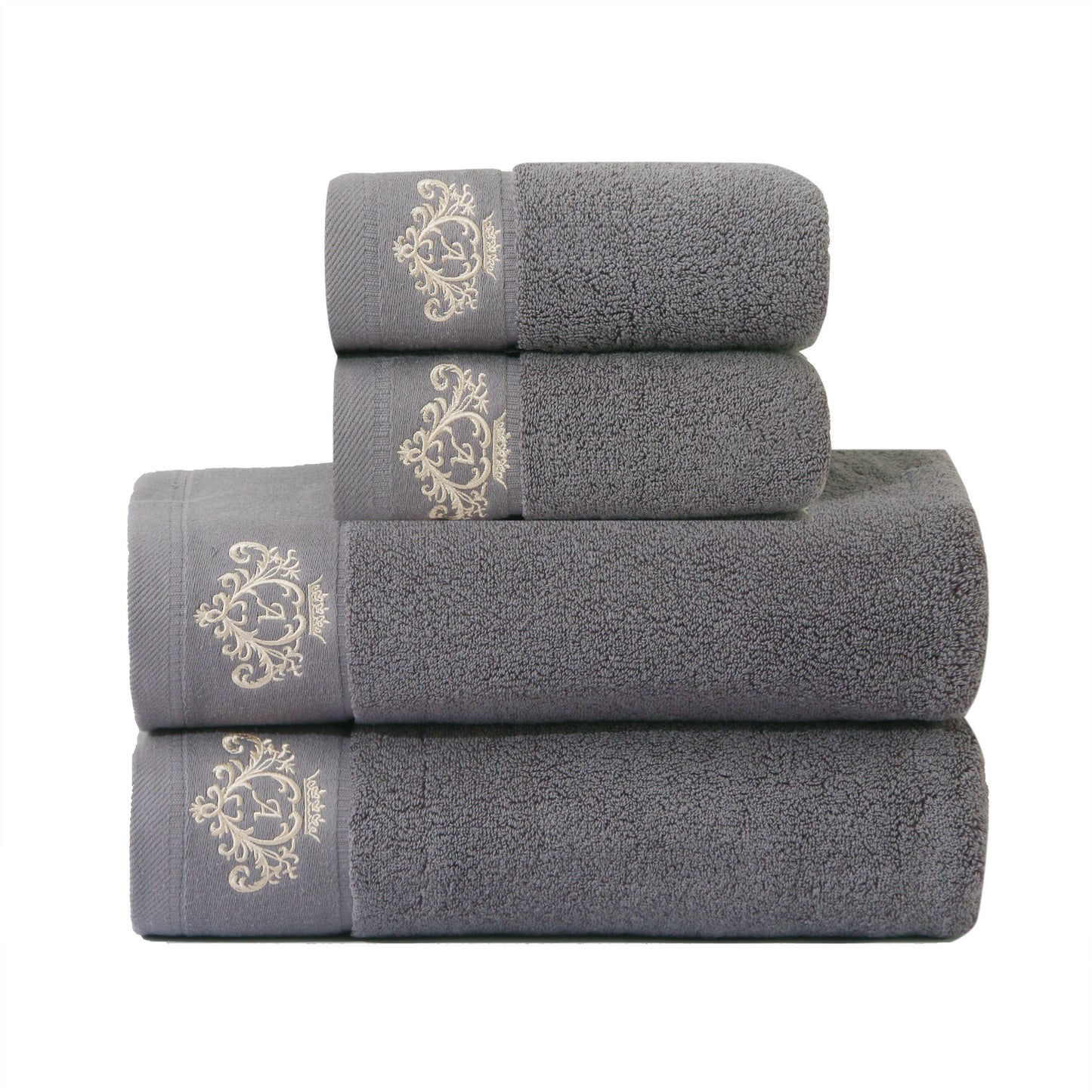 Crown Pattern Cotton Towel Set - Soft, Absorbent, Durable - Ideal for Family Use - Includes Hand and Bath Towels - 34.8x74.93cm and 70.1x139.7cm - Bathroom Accessories