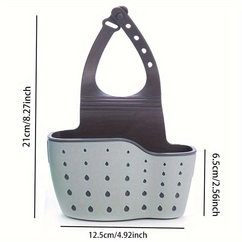 Kitchen Sink Sponge Holder with Hangable Multifunctional Drain and Adjustable Shoulder Strap, Sink Organizer Storage Box, Kitchen and Bathroom Faucet Hanging Basket Storage, Provides ample storage for kitchen supplies.