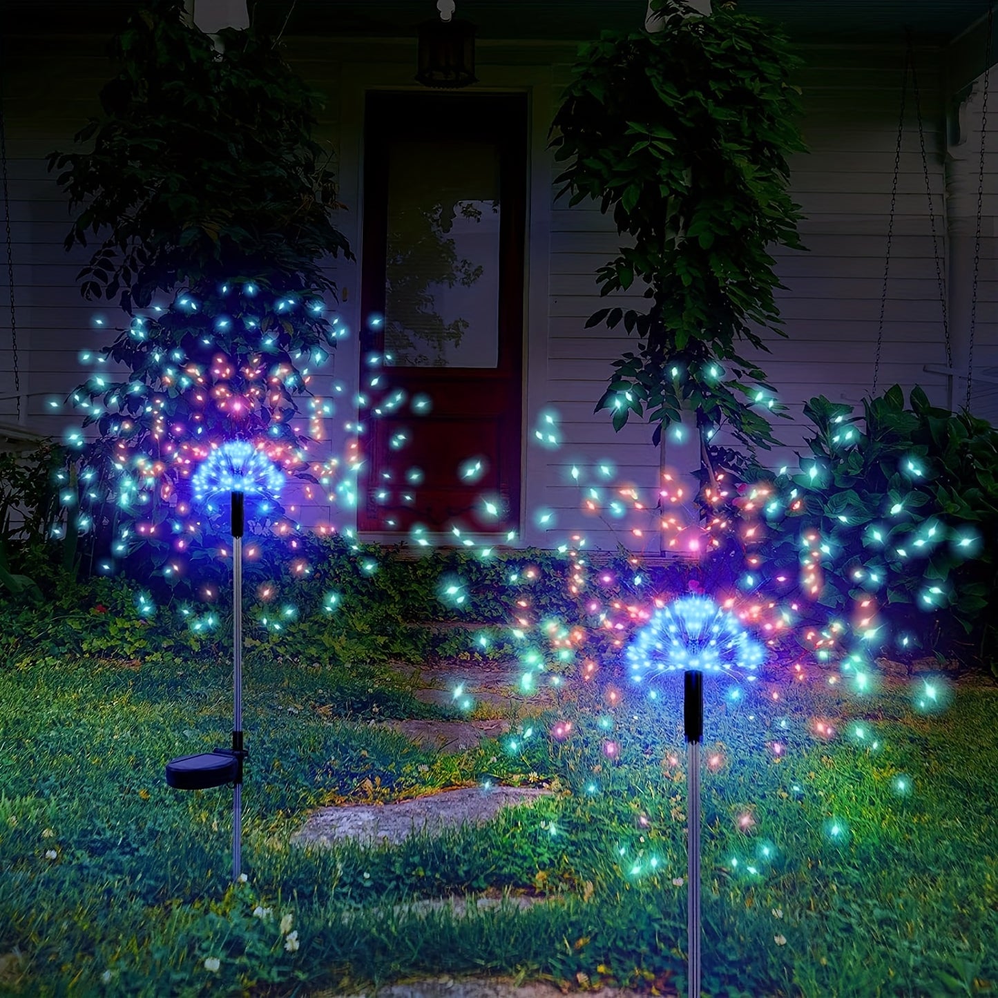 FACHOI Solar Firework Lights with 200/150/90/60 LEDs, 8 Modes, Button Control, Solar Powered for Outdoor Garden Pathways and Tree Decoration.