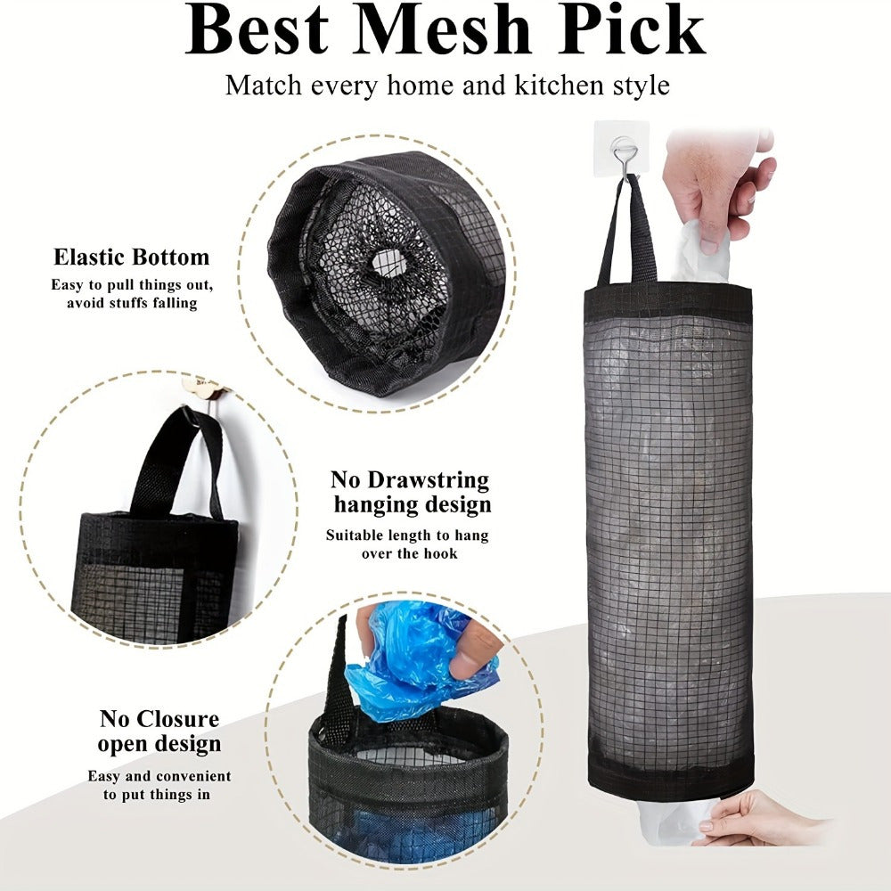 Kitchen Storage Set Includes 4 Pieces: Collapsible Trash Bag Organizer and Breathable Mesh Hanging Bags - No Electricity Required, Modern Design