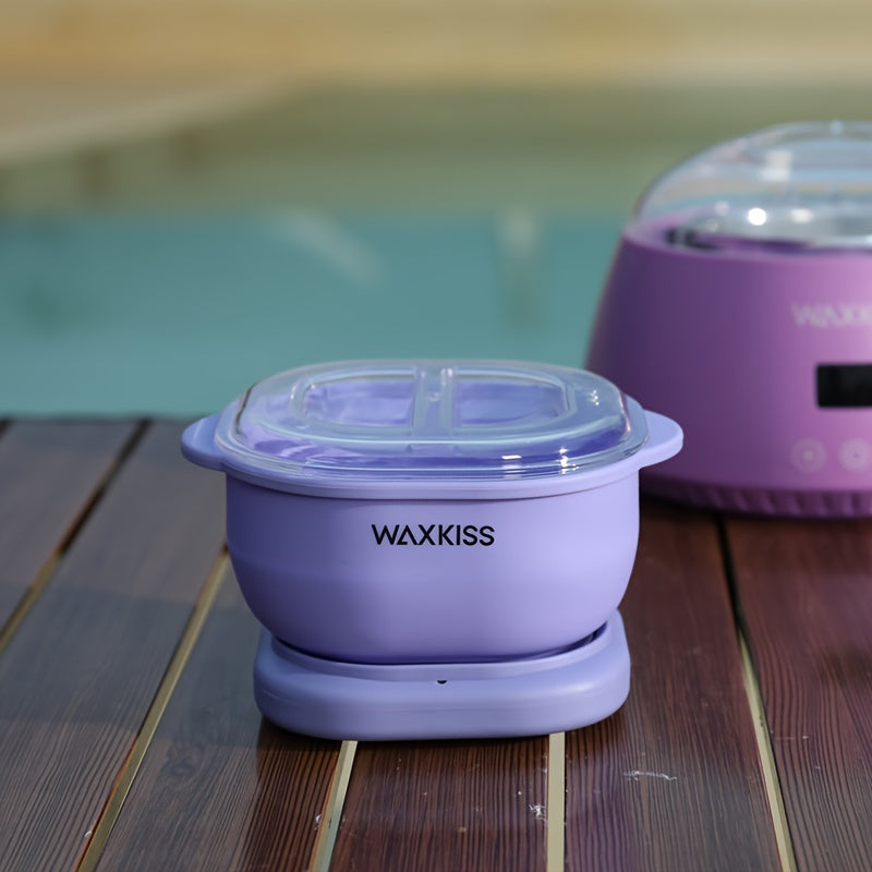 WAXKISS Purple Silicone Wax Warmer Kit with 500ml capacity, includes Hard Wax Beads & Wooden Sticks for hair removal. Suitable for salon and home use.