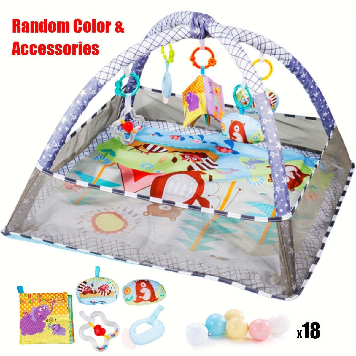 1pc Baby Playpen Gym with Hanging Toys - Versatile play yard for infant development and exercise - Ideal holiday gift.