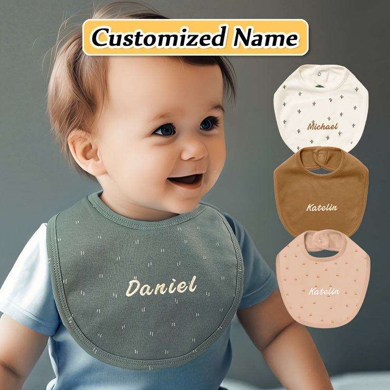 Customized Embroidered Name Adjustable Snap Bib made with Soft Absorbent Knit Fabric for Babies. This Non-Waterproof Feeding Drool Bib is great for Newborns and is Perfect for Christmas and New Year Gifts.