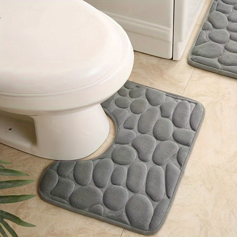 U-shaped foam bath rug with fast absorbency, non-slip design, and washable features. Perfect for bathroom decor.