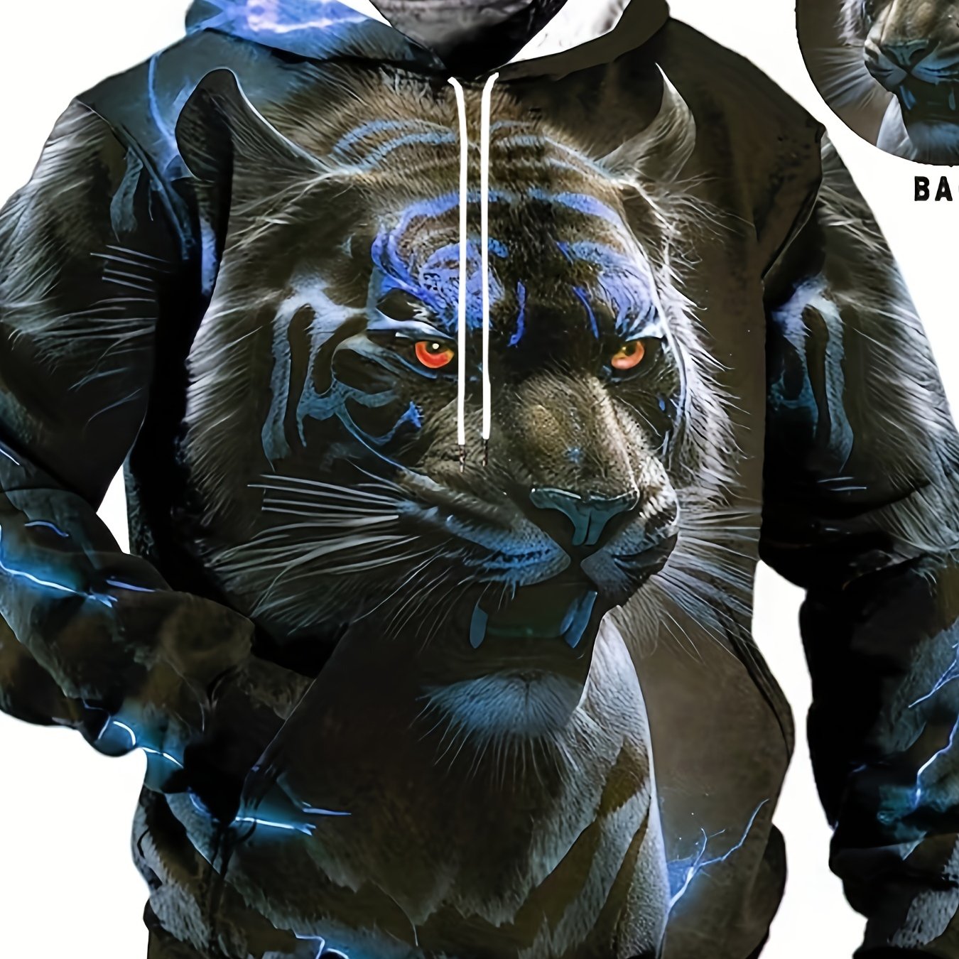 Oversized tiger print hooded sweatshirt for plus size men. Great for autumn/winter.