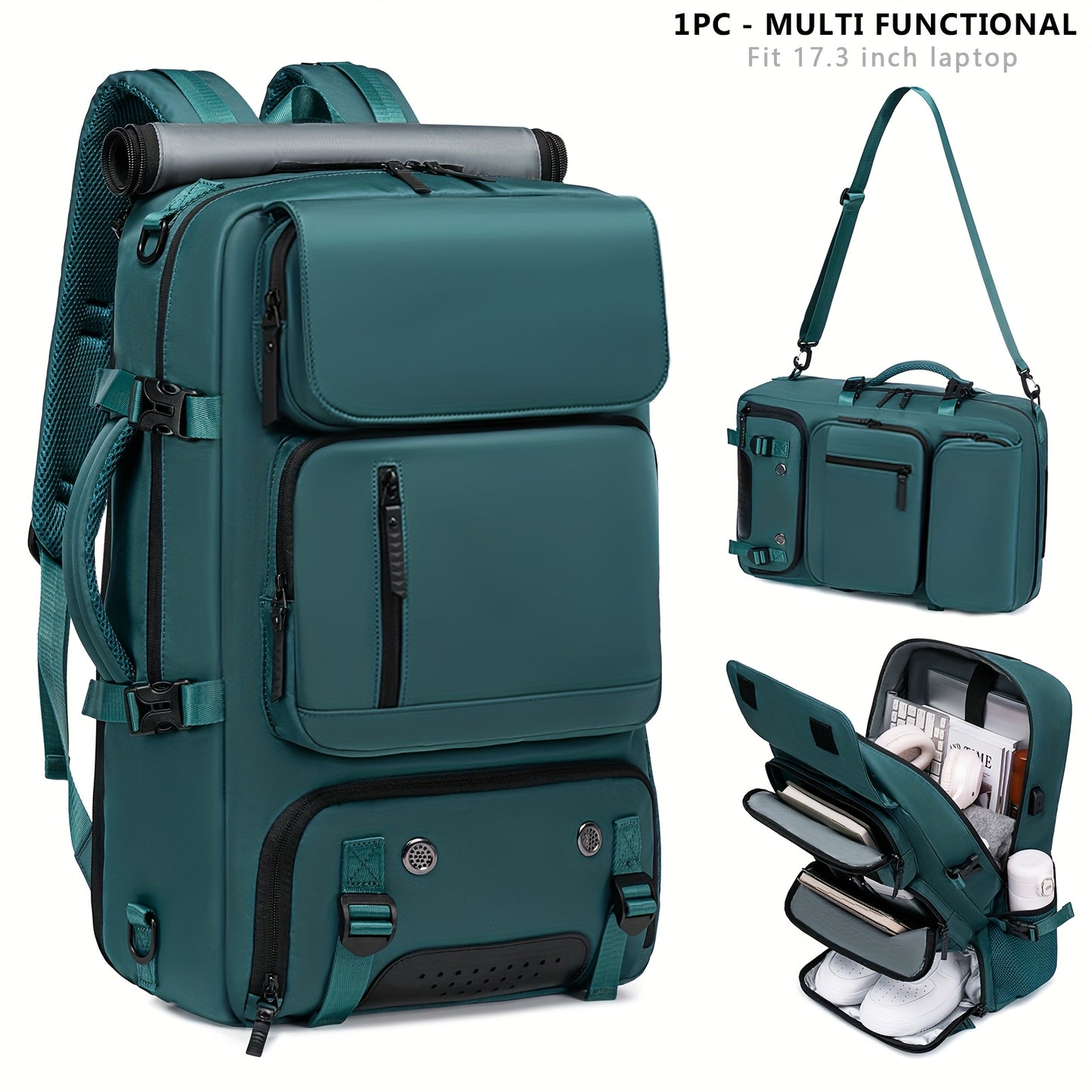 Versatile large backpack with shoe compartment & USB port for outdoor activities, business, and college. Great gift idea for men and women.