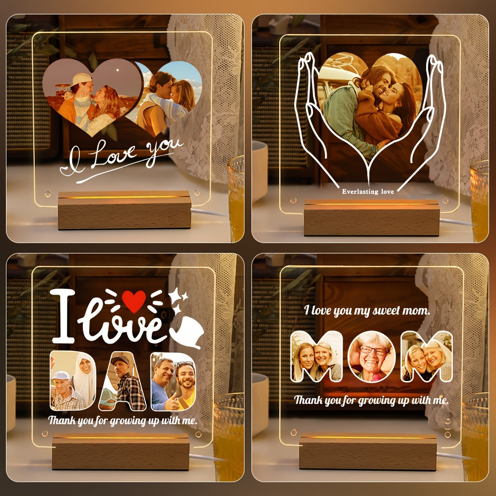 Customize your special moments with our LED Personalized Acrylic Photo Frame featuring a transparent love heart design. This frame is perfect for showcasing a single picture and makes an ideal gift for Christmas, Valentine's Day, Mother's Day, Father's