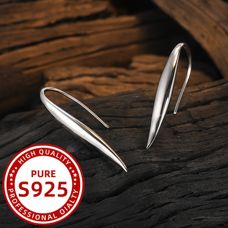 Stylish S925 Sterling Silver Willow Leaf Earrings for Women, featuring a Sleek Glossy Hook Design, Exquisite Hypoallergenic Jewelry