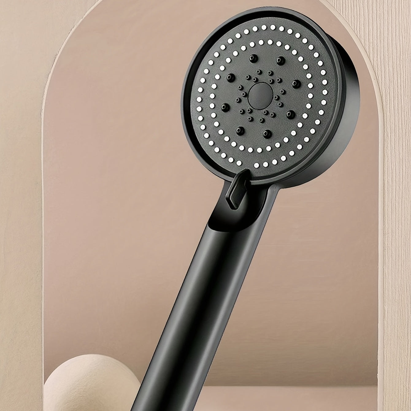 1-piece black shower head with five-speed settings and stop button, pressurized spray for home bathroom water heater, fluffy lotus design, bath set with rain shower.