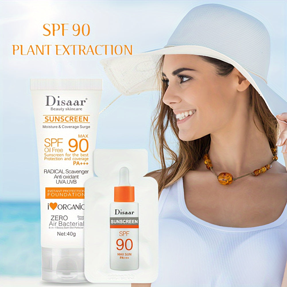 40g Sunscreen Cream with SPF 90, Long-Lasting Water-Resistant Formula, UVA/UVB Protection