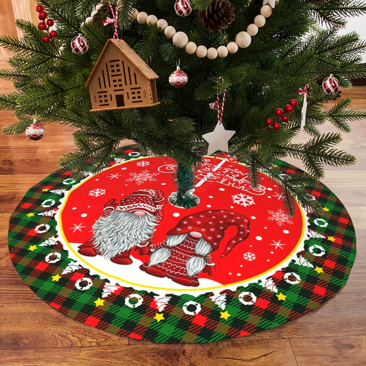 Festive Santa Claus snowflake Christmas tree skirt - Ideal for holiday parties and home decor.