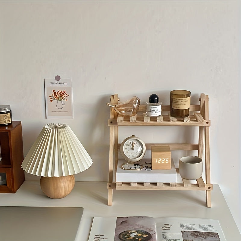 Wooden 2-tier shelf organizer for desks, perfect for storing stationary and decorating dorms, homes, schools, and offices.