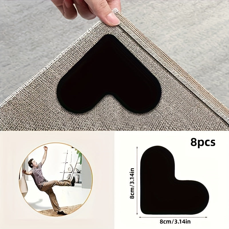 Four to eight pieces of non-slip carpet pads that come with reusable adhesive rug anchors, perfect for use on tiles and hardwood floors. No tools required for installation, these pads enhance floor safety in your living room, bathroom, and other indoor