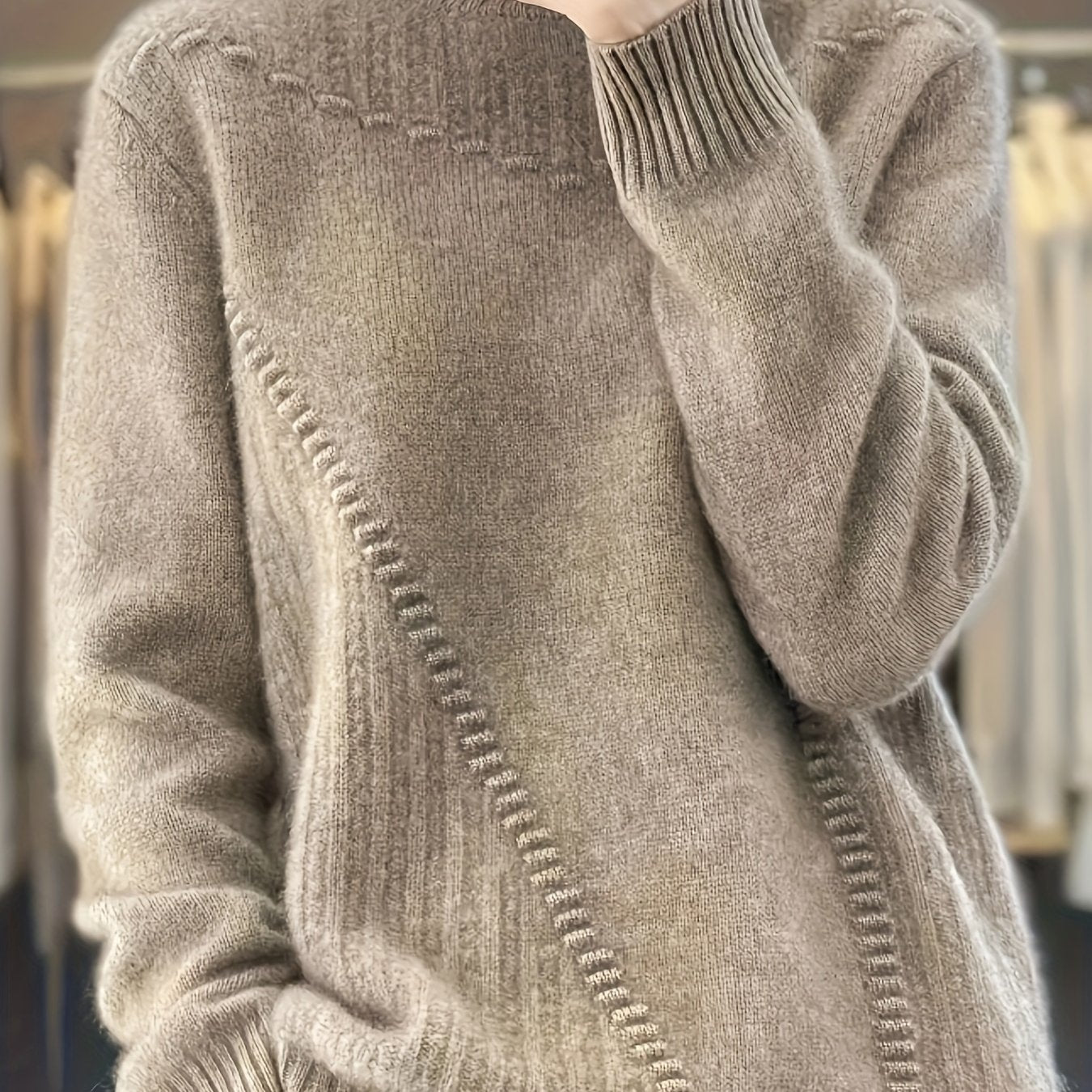 Elegant plus size mock neck sweater for women, perfect for spring/autumn. Machine washable with casual knit style.