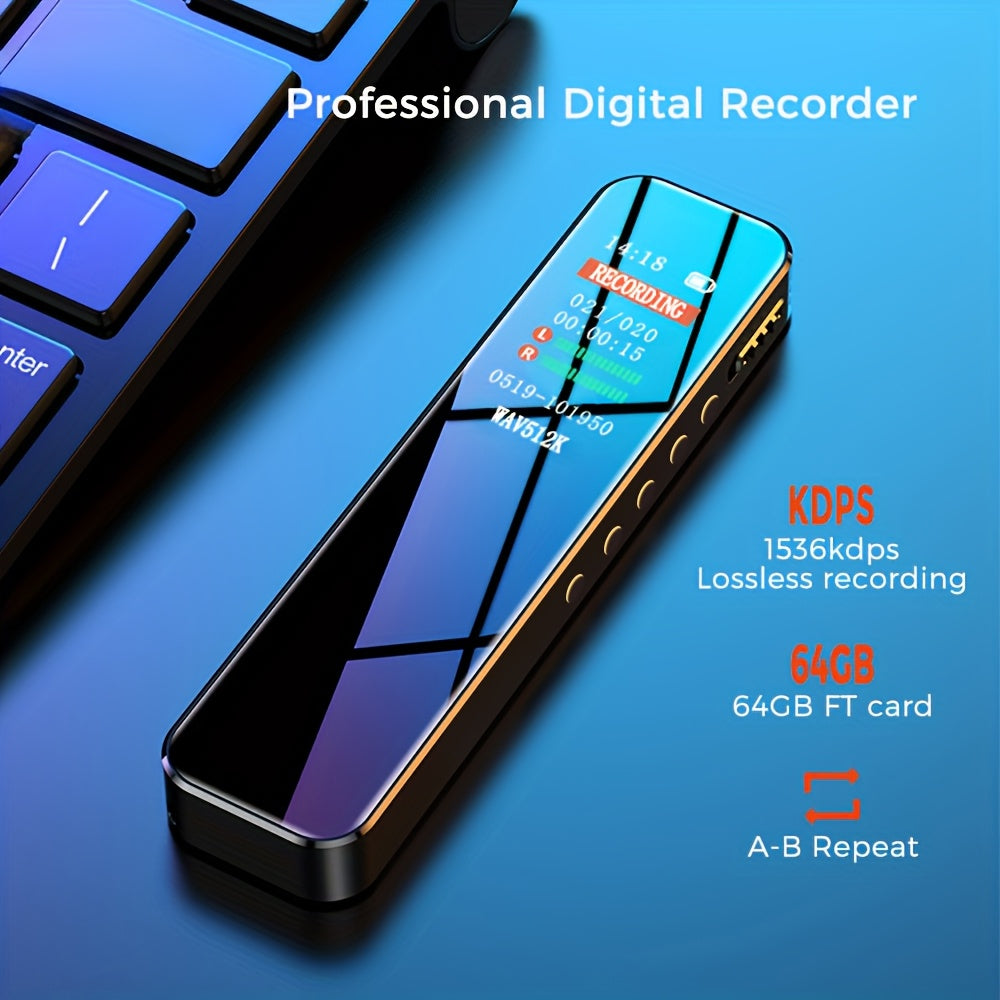 1pc Digital Voice Recorder with 64GB/32GB capacity, Voice Activation, LCD Display, SD Card Support, WAV format, USB Charging, Rechargeable Battery, Variable Speed. Ideal for Meetings