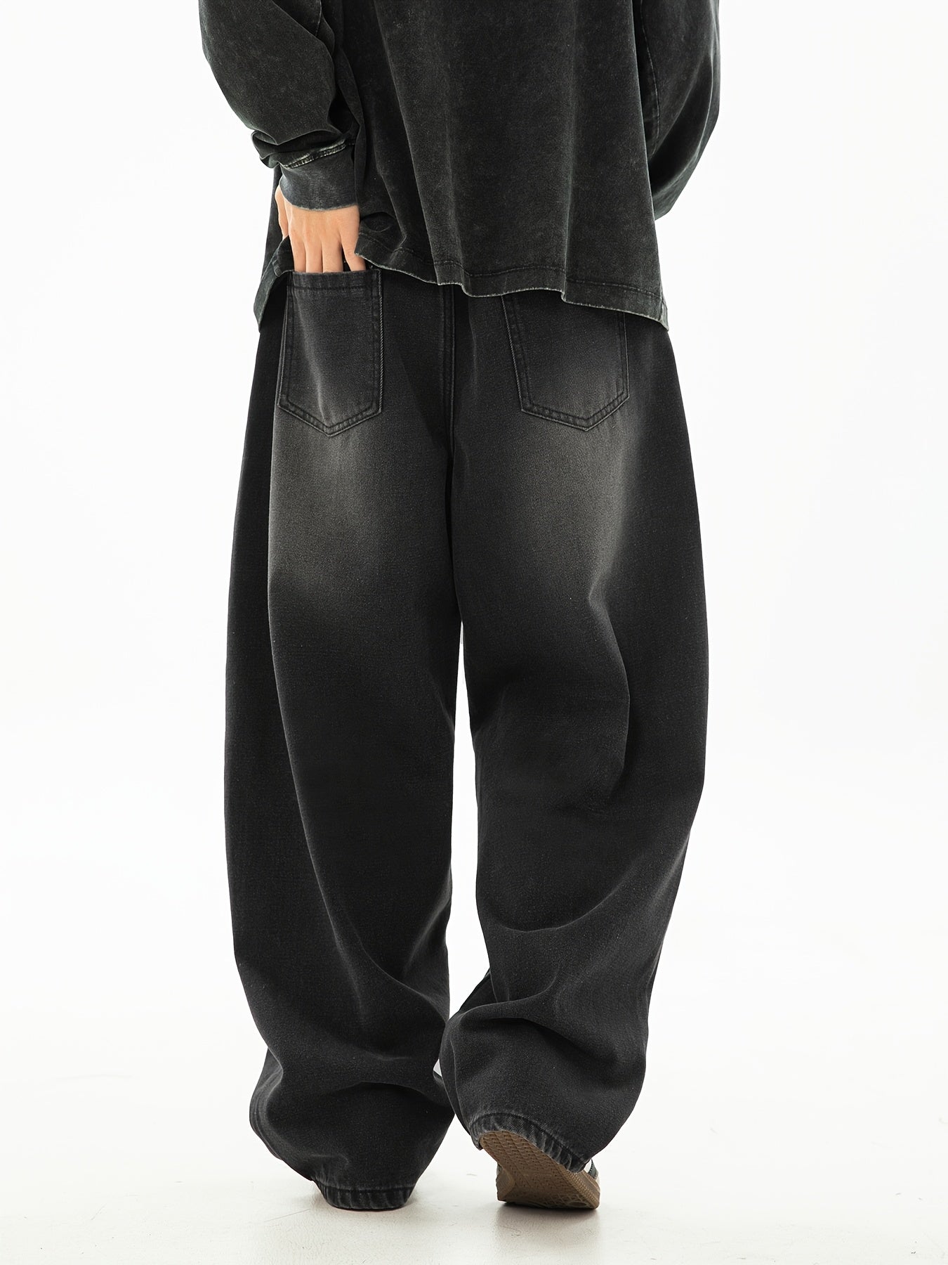 Men's gradient structure denim pants, loose-fitting, stylish black carrot pants, casual new arrivals, perfect gift option.