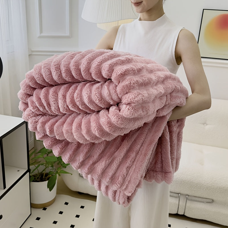 Bohemian Style White Rabbit Fur Imitation Shawl Blanket - Luxuriously Soft and Warm, Perfect for All Seasons. Made of 100% Polyester, 350-400 gsm Knit Fabric for Easy Care. Great for Sofa, Bed, Office, or Travel. A Versatile and Thoughtful Gift for Any