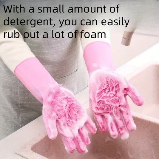 Versatile Silicone Cleaning Gloves, Water-resistant and Durable, All-purpose Household Gloves for Washing Dishes, Laundry, and Cars, Free of Alcohol - Perfect for Cleaning the Bathroom, Kitchen, and Living Room.