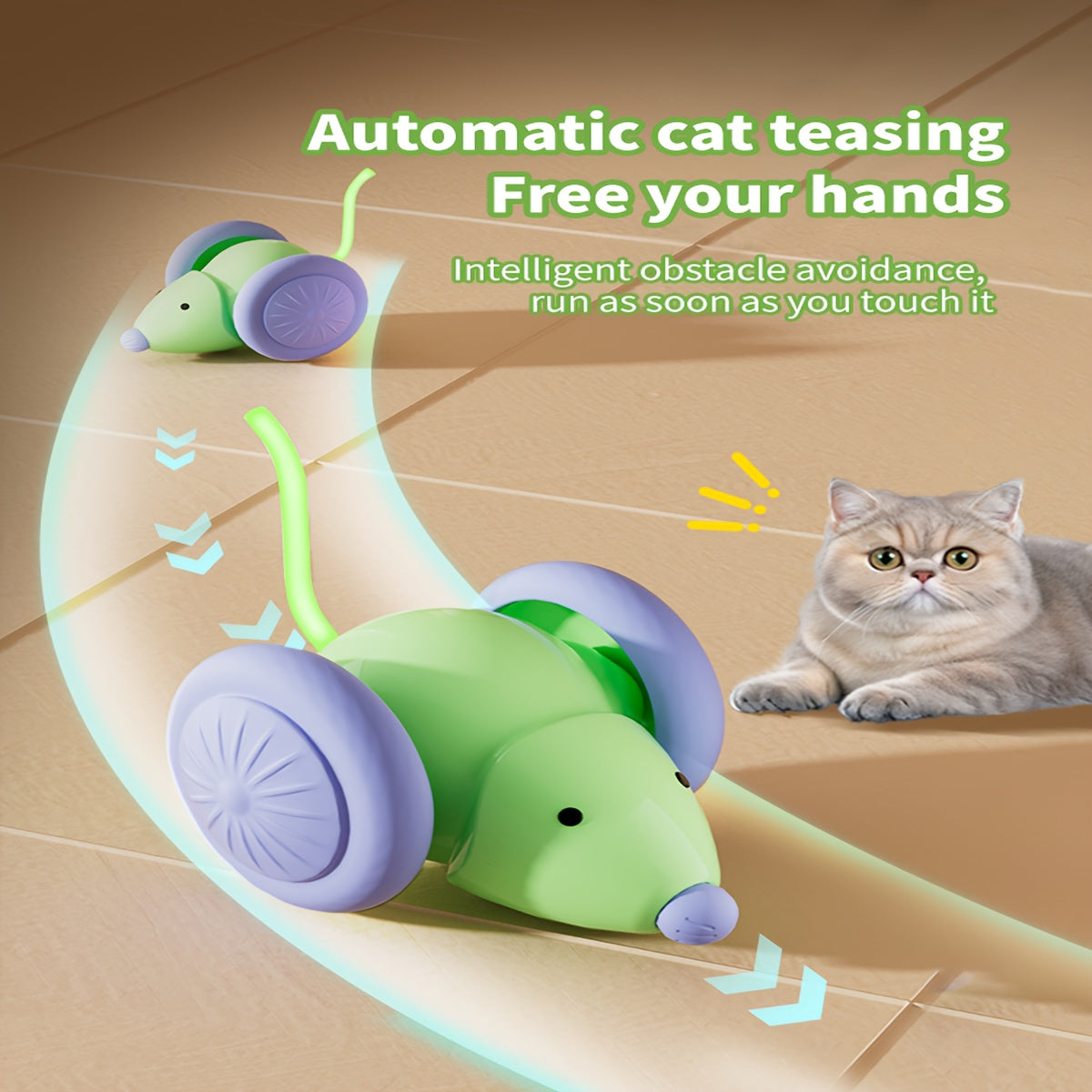 [Gentle Interaction] USB Rechargeable Interactive Cat Toy with Glowing Tail Mouse - Safe and Entertaining for All Cat Breeds