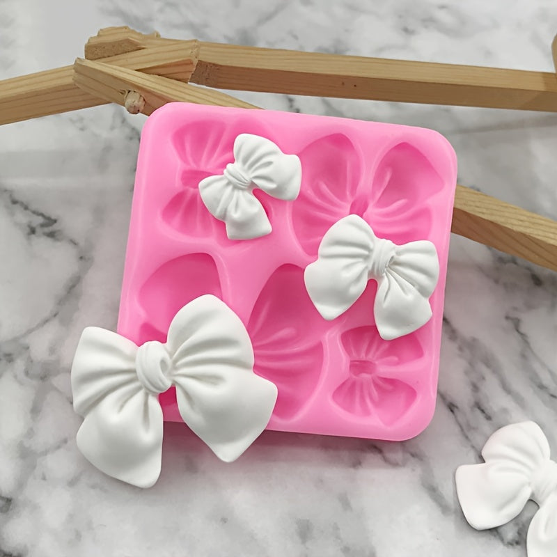 Silicone Mold Set Includes 1 Piece with Chocolate Fondant and 4 Mini Bows - Ideal for Cake and Cupcake Decoration