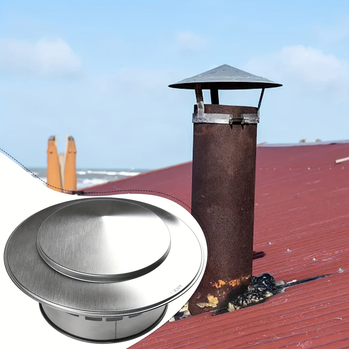 Thickened 304 Stainless Steel Chimney Cap with Ventilated Exterior Vent Cover, Louvered Rain Cap for Rainproof Protection, Fresh Air Ventilation Exhaust Cap, Top Outdoor Smoke Pipe Rain Cap for Heating and Cooling Appliances