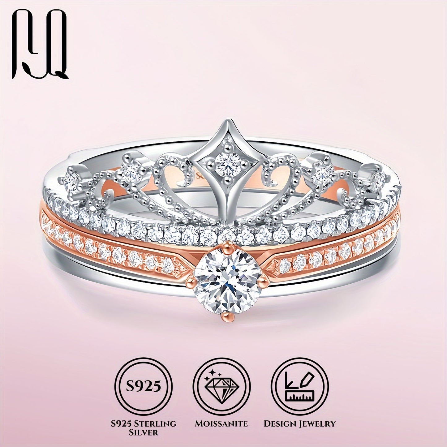 Stunning 0.5Ct Moissanite Crown Ring - Crafted with 925 Sterling Silver and 18K White/Rose Gold Plating, Ideal for an Engagement or Wedding Gift for Her. Comes with Certificate and Sizing Guide for a Perfect Fit.