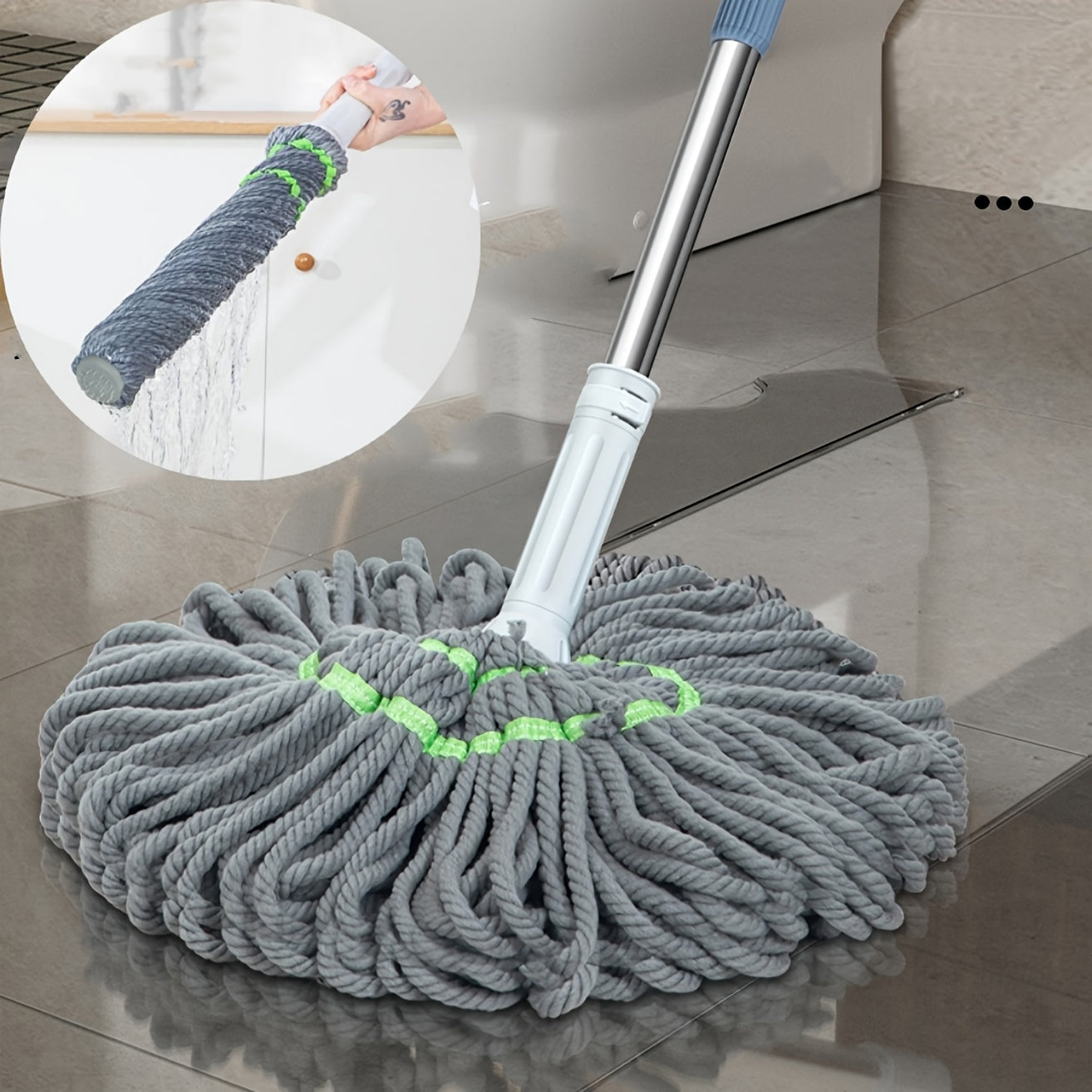 Bestselling self-twisting water mop for hands-free floor cleaning at home, ideal for wooden floors, tiles, pillars, and rags.