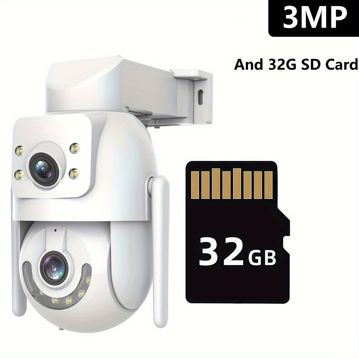 3MP Dual-Screen Security Camera with PTZ, WiFi Connectivity, Motion Tracking, Audio, and Full-Color Night Vision, powered by USB