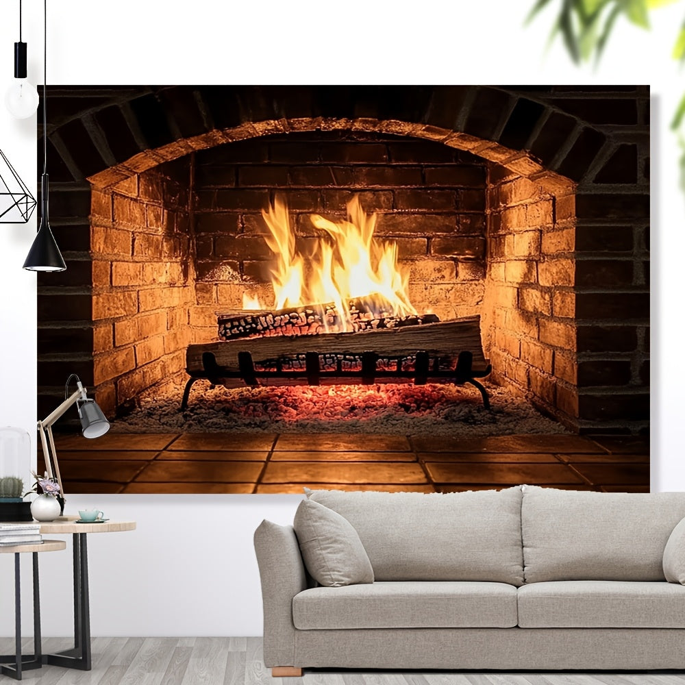 Elegant Polyester Fabric Backdrop for all Seasons, Perfect for Creating a Cozy Fireplace Atmosphere in Your Living Room and Adding a Touch of Holiday Decor