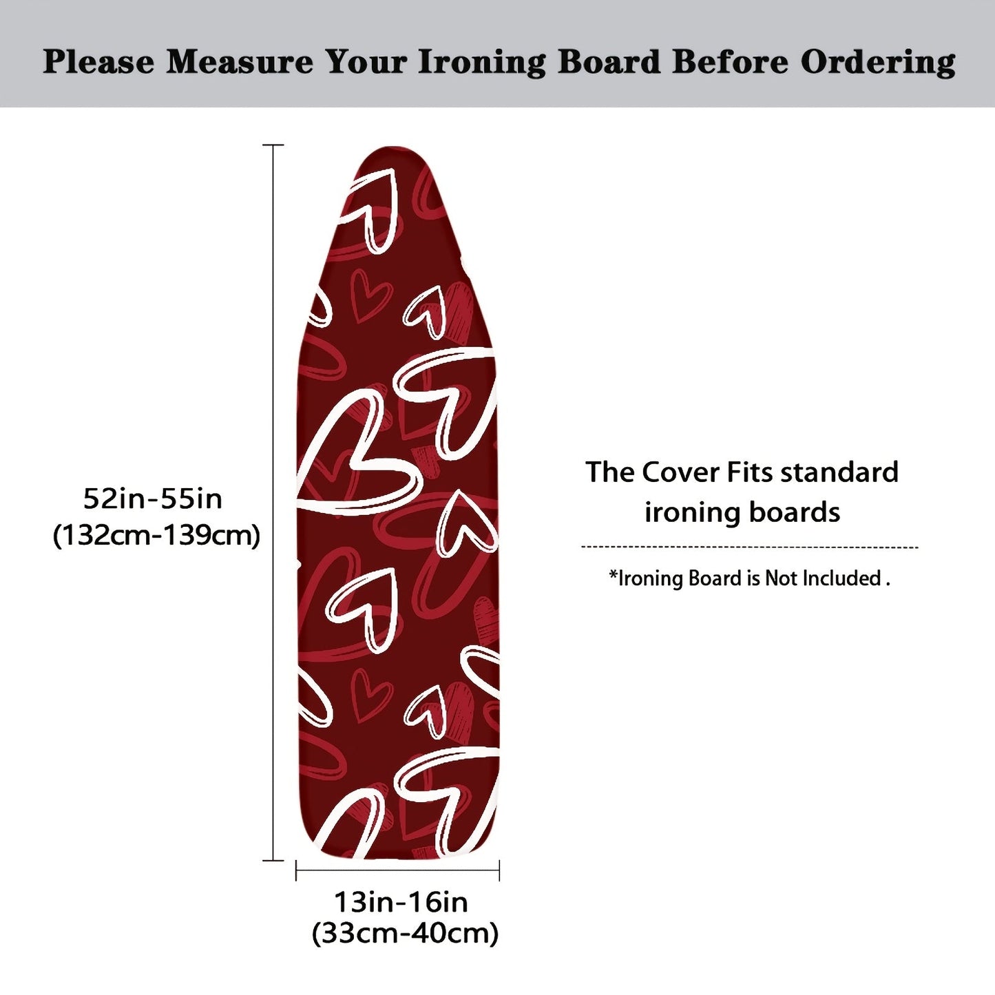 Transform your ironing board with the 1pc RSHUBINO Festive Ironing Board Cover. Made of polyester with an elastic edge and magic tape, this cover is dustproof and protective. Featuring charming heart and shamrock designs, it adds a festive touch to your