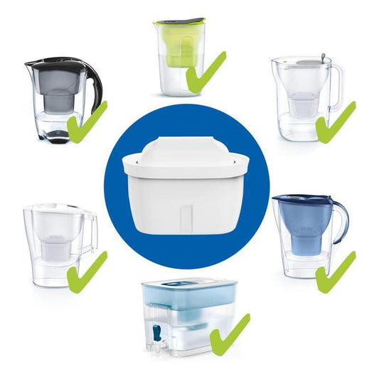 3 to 6 pieces of replacement water filter cartridges designed for use in pitchers and dispensers. These cartridges are compatible with Brita brand products and are effective in reducing chlorine, limescale, and impurities for a fresher taste.