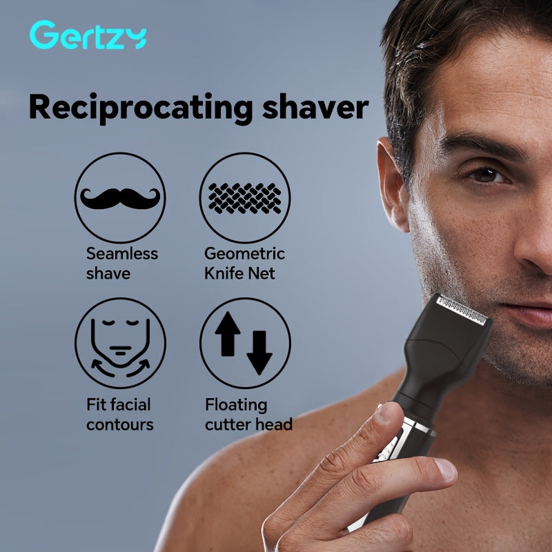 GERTZY 4-in-1 Men's Grooming Kit: USB rechargeable trimmer for nose, beard, eyebrows, and hair. LCD display, painless shaving, perfect gift. Stylish clippers with nickel-based battery.