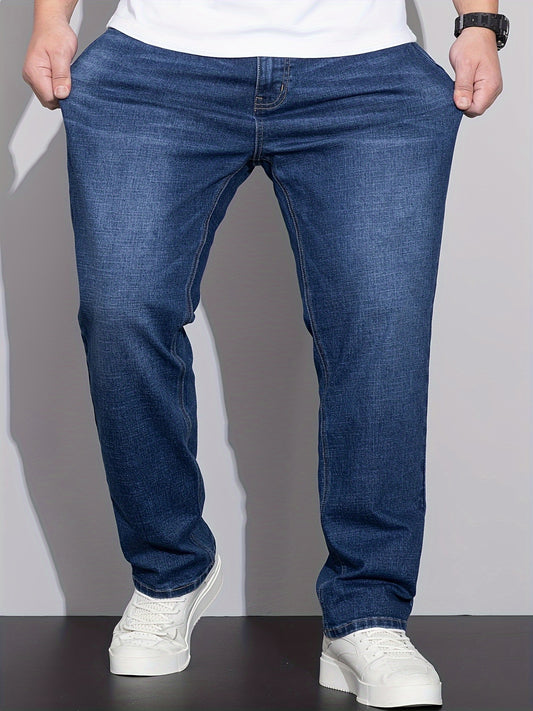 Cotton denim jeans for men in plus sizes, designed for comfort in all seasons with a regular fit.