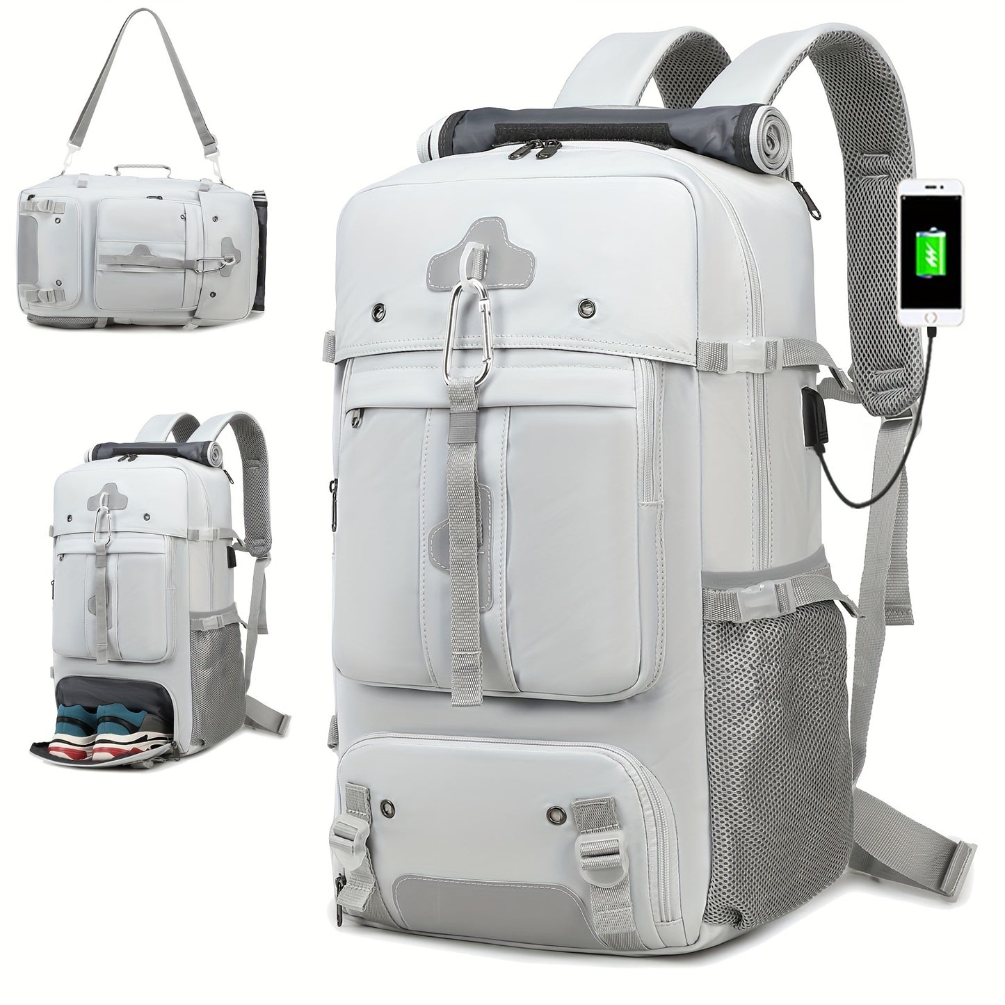 50L hiking backpack for women with large capacity, shoe compartment, and 17.3-inch computer sleeve, ideal for camping and back-to-school season.