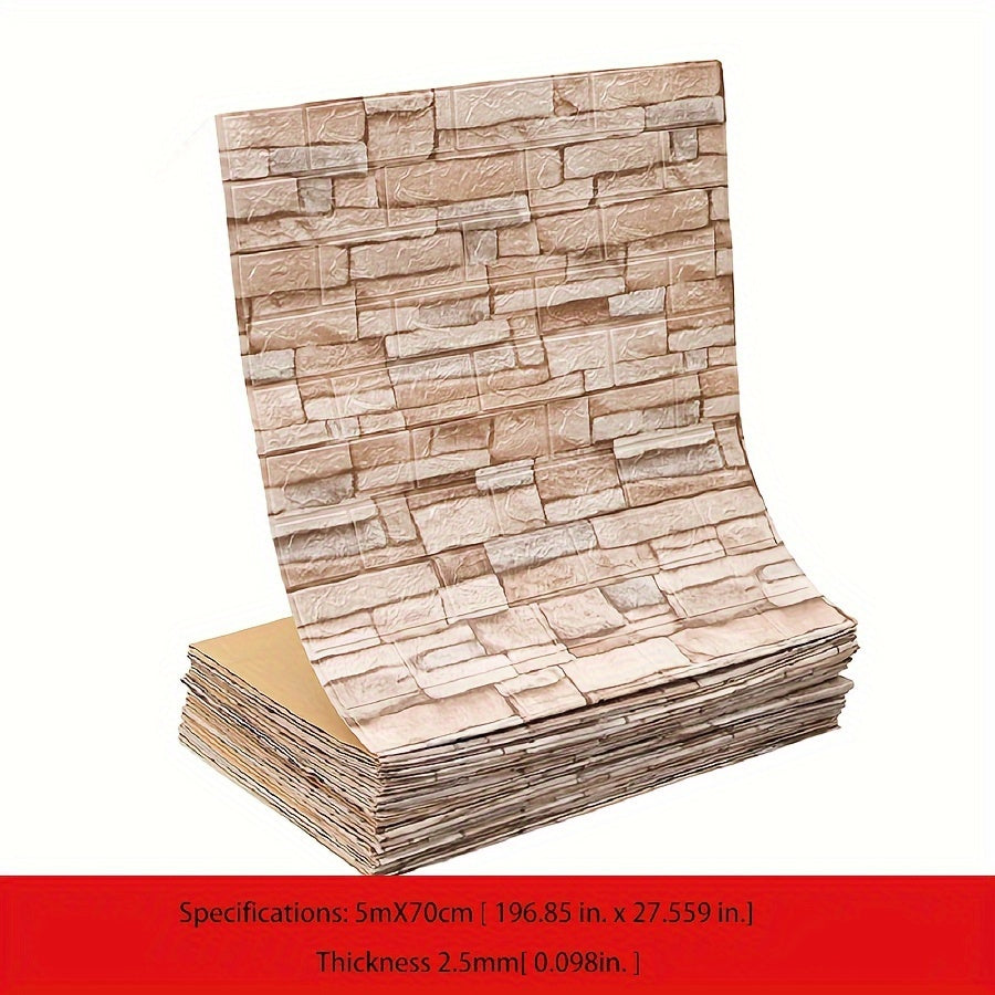 3D Brick Wallpaper: Peel & Stick, Waterproof, Self-Adhesive Contact Paper for Home Decor - 69.85cm x 16.4' Roll.