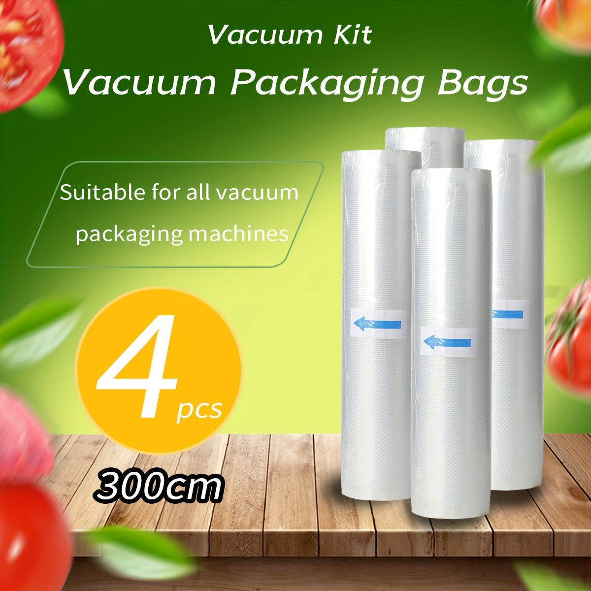 Food Vacuum Sealed Bag Roll - 4 Rolls, Bisphenol A-Free, Seven Layer Co-Extruded Diamond Pattern Vacuum Film Bag, Vacuum Preservation Bag, Food Packaging Bag with Pattern Film