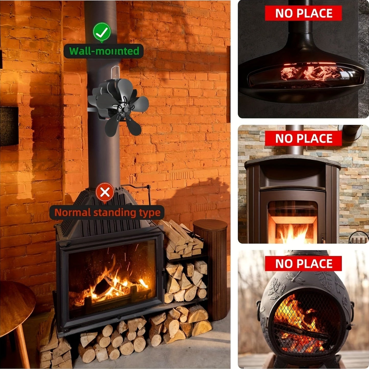 Aluminum Heat Powered Stove Fan suitable for Wood, Gas, and Pellet Log Burners, offering Silent Operation. Features a Polished Finish, High Velocity Air Circulation, and does not require electricity. Ideal fireplace accessory with multiple components.