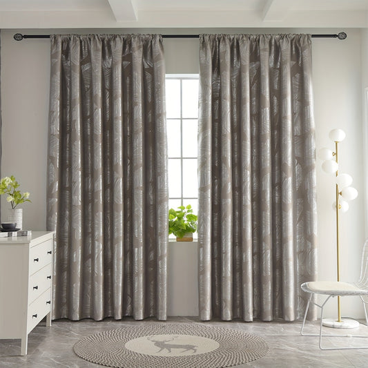 Black silvery printed leaf pattern blackout curtains are perfect for the living room, bedroom, kitchen, bathroom, and home decor. Enhance your room decor with this stylish piece.