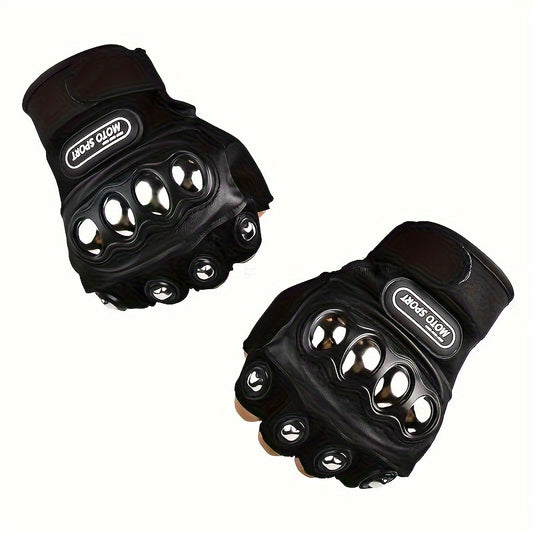 Black Steel Outdoor Knuckle Motorcycle Power Sports Gloves - 1 pair