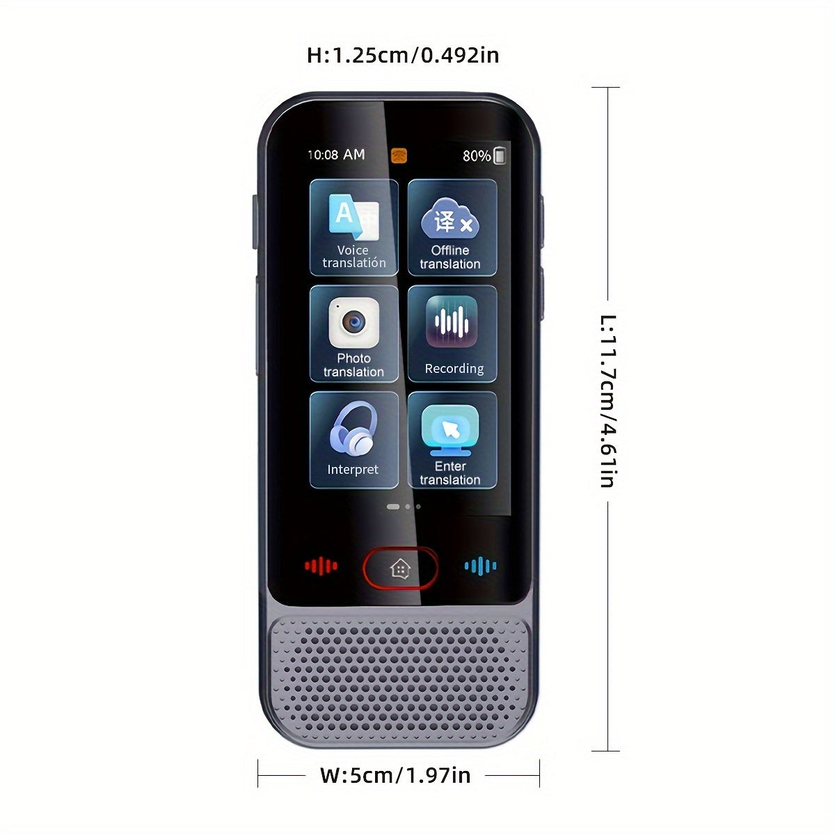 Portable dual-language translator with real-time voice & photo interpretation, supporting 142 online languages and 19 offline. Ideal for travel, business, and study.